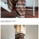 Calças de perna larga das mulheres dos homens outono inverno moda casual calças retas soltas esfregar calças harajuku vintage listrado preto/café