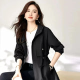 Trench coat feminino 2025 nova primavera outono roupas com capuz blusão jaqueta feminina outerwear topos fino coringa casual estudante casacos