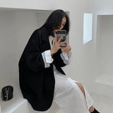 Blazer monocromático minimalista feminino, outwear solto, elegante, retrô, moda oficial, rua principal, feminino, todos os fósforos, confortável, primavera