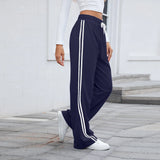 Calças Jogger Femininas Retas, Modernas, Esportivas, para Corrida e Yoga, Casuais com Bolsos, Soltas, de Cintura Baixa e Perna Larga