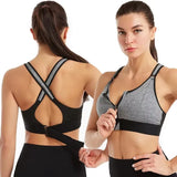 Sutiãs esportivos para mulheres zíper frontal alça ajustável à prova de choque elástico fitness atlético sutiã fino yoga colheita topo