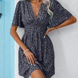 Casual férias solto vestidos curtos para as mulheres 2024 moda verão feminino floral impressão a linha vestido elegante vintage vestido feminino