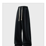 Calça de perna larga moda causal respirável moletom masculino outono versátil elástico cintura alta cordão solto calças retas