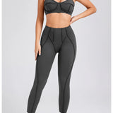 Yoga esportes conjuntos de fitness cintura alta hip-lifting calças abertas volta sutiã terno casual correndo treino ginásio leggings sexy conjuntos femininos