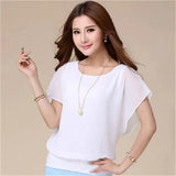 Blusas de chiffon femininas casuais manga curta batwing o pescoço moda coreana viajando elegante senhoras respirável macio elegante verão