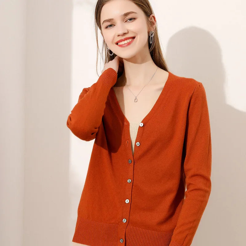 Cardigans femininos 2025 primavera outono malhas moda coreana cardigan estilo curto topos com decote em v malha outerwears suéteres sólidos