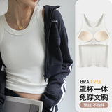 Tops de malha com nervuras pescoço verão camisas básicas branco preto casual esporte colete fora do ombro regata feminina com almofada no peito