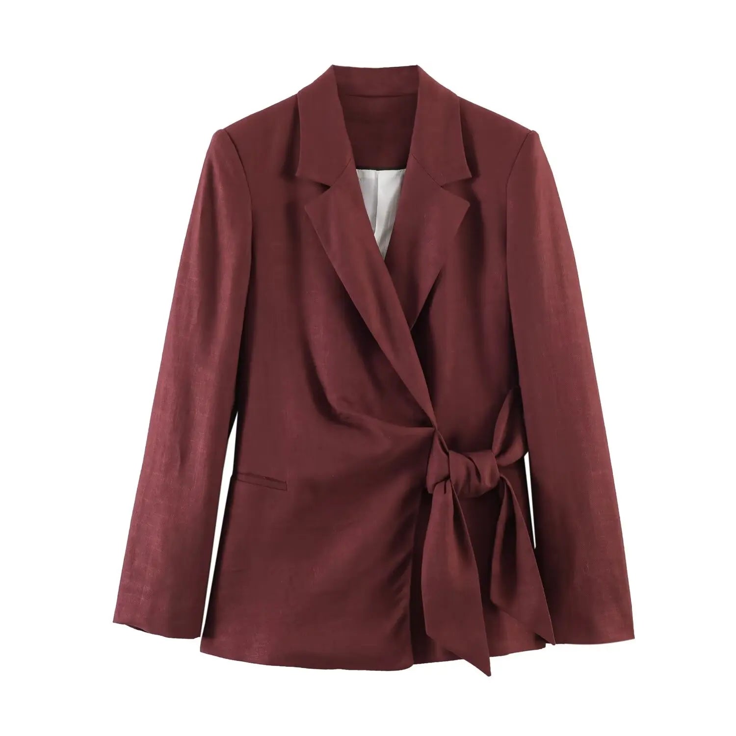 Conjuntos de blazer e calça comprida femininos ou blazer chique com cadarço para primavera ou calça casual de perna larga para mulheres.