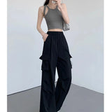 Calça de carga feminina calças de perna larga verão outono moda feminina cintura alta streetwear solto calças casuais calças retas