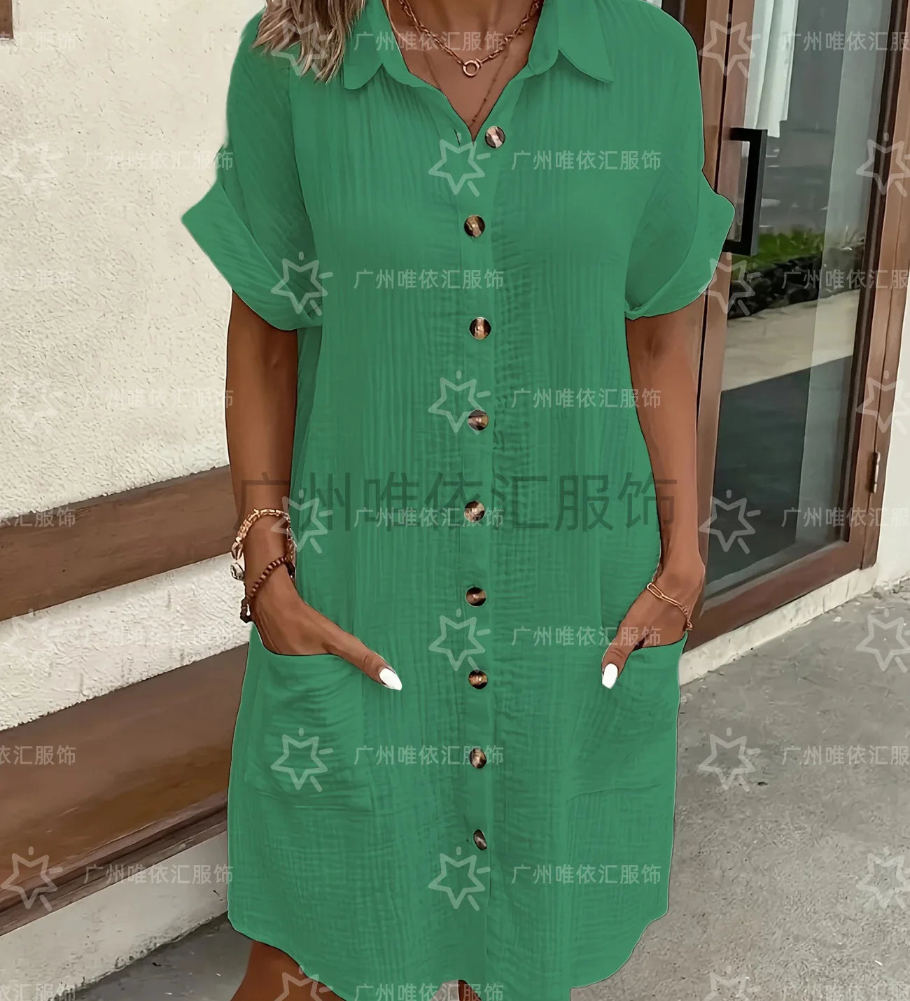 Vestidos Casuais Femininos, Vestido de Cor Sólida, Pullover de Comprimento Médio, Vestido Solto de Manga Curta, Roupas Femininas de Verão