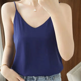 Regatas para mulheres sem mangas com decote em v cetim seda camisola moda verão sólido solto colete senhoras topos streetwear