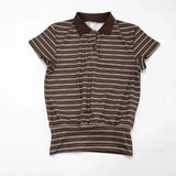 Camisetas Casuais com Estampa Listrada para Mulheres, Moda de Verão, Camiseta de Manga Curta com Gola, Look de Streetwear Feminino para Férias na Praia
