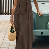 Vestido Casual Maxi 2026 Feminino Vestidos Estilo Simples Roupa de Casa Confortável Solto Cor Sólida Alça Costas Descobertas