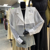 Blazers femininos design de fenda traseira à prova de sol transparente casual ins moda coreana verão outerwear recortado na moda harajuku chique