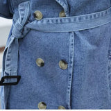 Trench denim casaco feminino casacos longos rendas até cinto de cintura alta turn down collar maxi jaquetas y2k único breasted elegante outono
