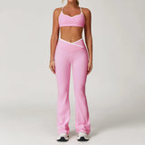 Conjunto de yoga 2 peças roupas de treino feminino agasalho roupas de ginástica cintura alta bell-bottoms sexy fitness bta terno esportivo