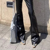 Calça alarde de couro PU preta feminina, calça de cintura alta, sexy, vintage, Harajuku, elástica, tamanho único, roupa elegante, venda G
