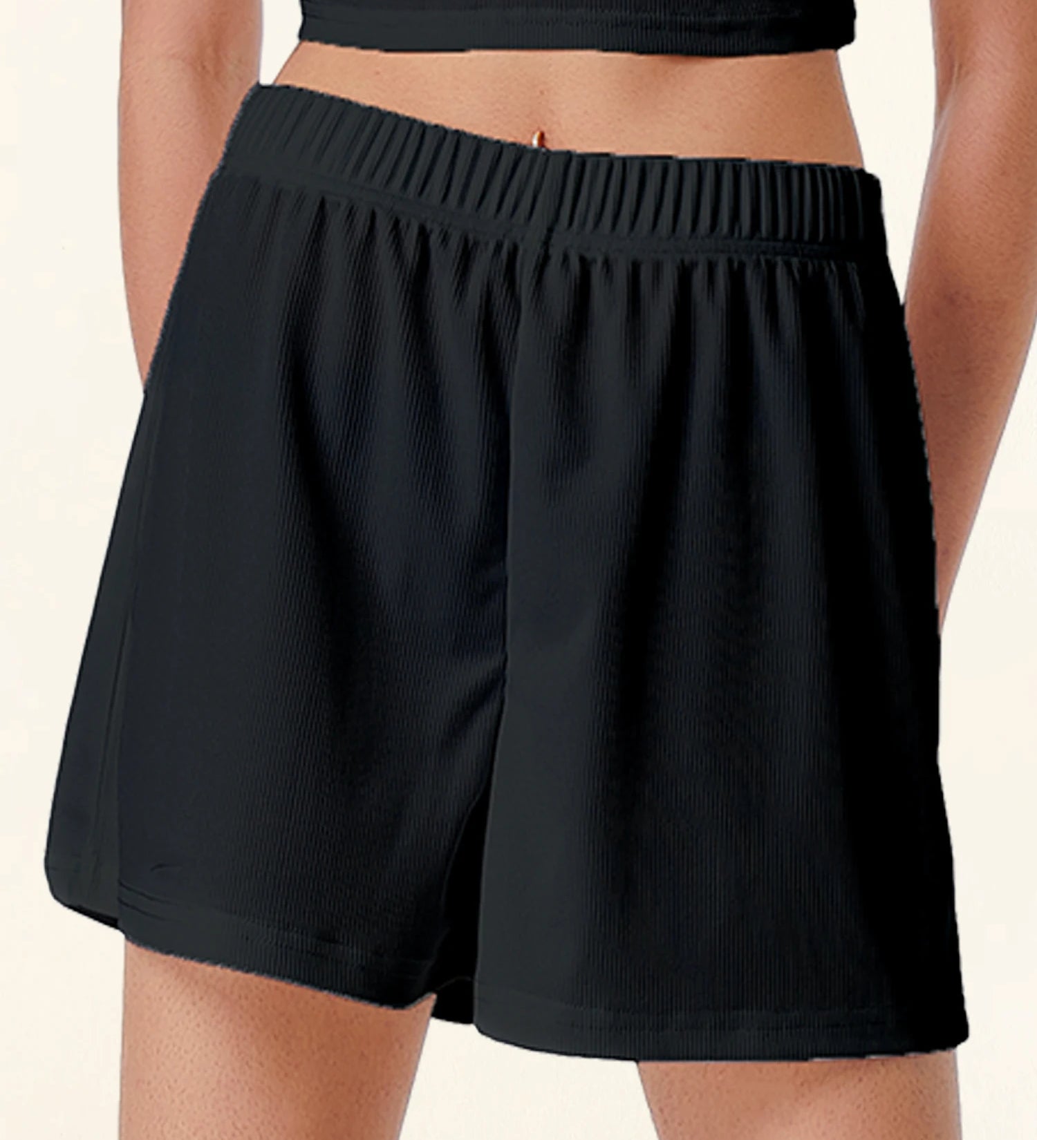 Shorts casuais com cintura elástica para mulheres, confortável, respirável, cor sólida, esportes, calças de cinco quartos, verão, novo, 2022