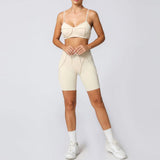 Yoga esportes conjuntos de fitness cintura alta hip-lifting calças abertas volta sutiã terno casual correndo treino ginásio leggings sexy conjuntos femininos