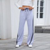 Calças Jogger Femininas Retas, Modernas, Esportivas, para Corrida e Yoga, Casuais com Bolsos, Soltas, de Cintura Baixa e Perna Larga