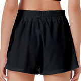 Shorts casuais com cintura elástica para mulheres, confortável, respirável, cor sólida, esportes, calças de cinco quartos, verão, novo, 2022