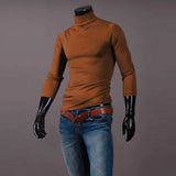 Camiseta básica de gola alta masculina, slim fit, gola alta, tops finos, moda casual, primavera, outono, primavera