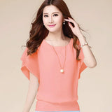 Blusas de chiffon femininas casuais manga curta batwing o pescoço moda coreana viajando elegante senhoras respirável macio elegante verão