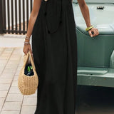 Vestido Casual Maxi 2026 Feminino Vestidos Estilo Simples Roupa de Casa Confortável Solto Cor Sólida Alça Costas Descobertas