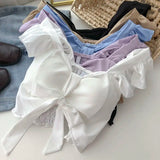 Top curto com babados para as mulheres, sexy, elegante, simples, streetwear, vintage, férias de verão, casual, jovem, estética, todos os jogos, ulzzang, novo