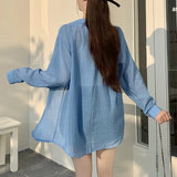 Blusas de Chiffon Leves e Soltas com Manga Longa e Botões para Mulheres, Camisas Casuais de Verão