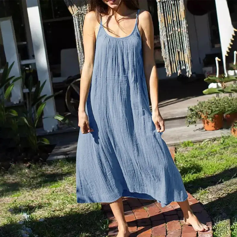 Casual 100% algodão verão vestido longo feminino solto sólido sem mangas sem costas streetwear elegante vestido feminino vestidos robe