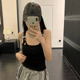 Tanques femininos personalidade criatividade casual na moda all-match chique redução de idade simples streetwear sólido novo verão senhora doce fino