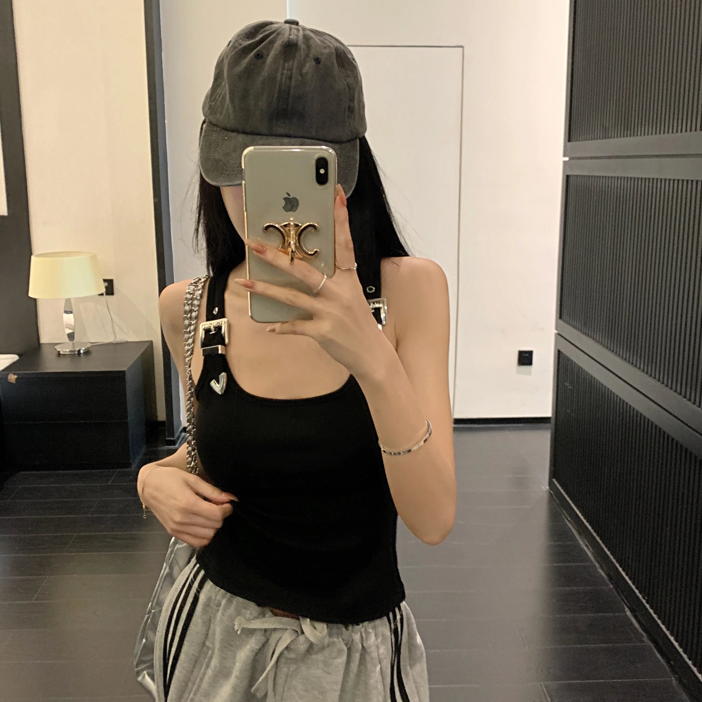 Tanques femininos personalidade criatividade casual na moda all-match chique redução de idade simples streetwear sólido novo verão senhora doce fino
