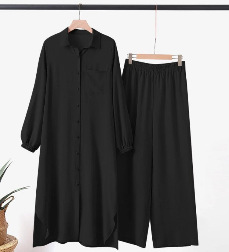 Vestido muçulmano casual para mulheres, camisa de manga comprida e roupas de bebê, vestidos abotoados, árabe saudita, Dubai, outono, conjunto de 2 peças, 2023