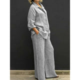 Conjunto de camisa casual feminina – roupa de escritório moderna de duas peças, blusa elegante e conjunto de calças para trabalho e uso diário