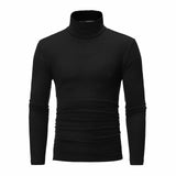 Camiseta básica de gola alta masculina, slim fit, gola alta, tops finos, moda casual, primavera, outono, primavera