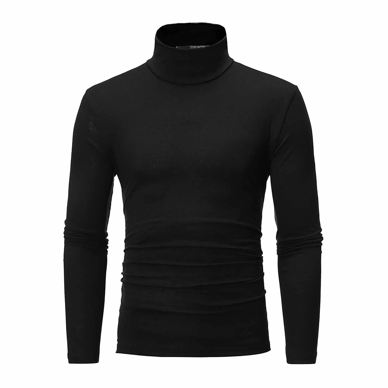 Camiseta básica de gola alta masculina, slim fit, gola alta, tops finos, moda casual, primavera, outono, primavera