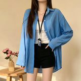 Blusas de Chiffon Leves e Soltas com Manga Longa e Botões para Mulheres, Camisas Casuais de Verão