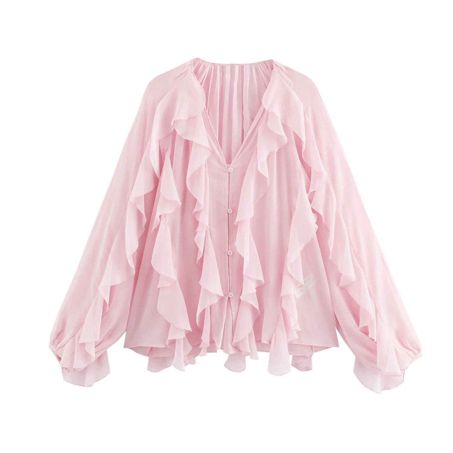 Chiffon t camisa babados blusas mangas compridas topo fino cor sólida estilo simples all-match casual vintage temperamento deslocamento