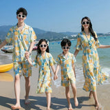 Conjunto de roupas de praia, Roupas Coreanas, Mãe e Filha Vestido Resort, Papai e Filho Tops e Shorts, 2 pcs