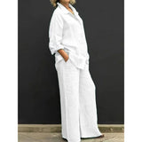 Conjunto de camisa casual feminina – roupa de escritório moderna de duas peças, blusa elegante e conjunto de calças para trabalho e uso diário