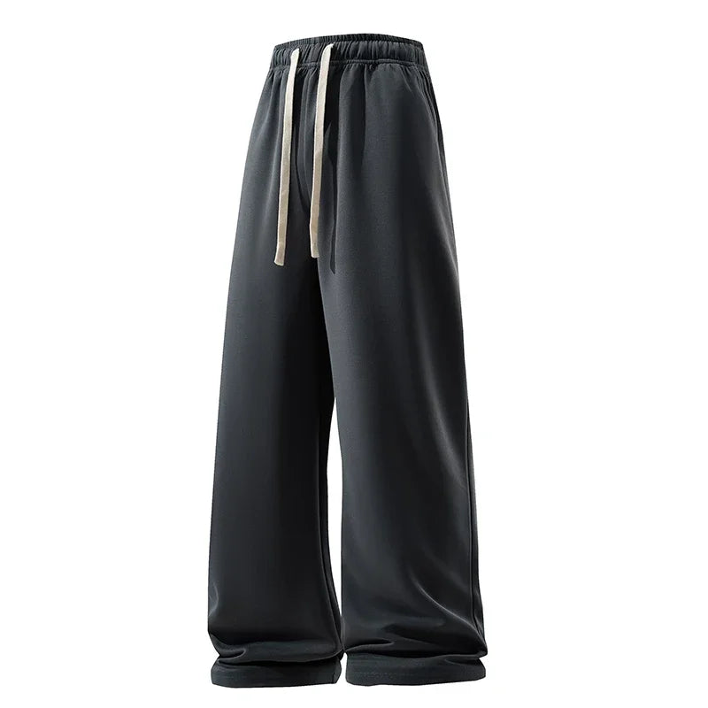 Calça de perna larga moda causal respirável moletom masculino outono versátil elástico cintura alta cordão solto calças retas