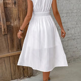 Vestido casual de renda branca para mulheres, moda manga curta, decote em v, cintura alta, vestidos soltos, elegante, festa de férias, verão