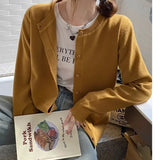 Cardigans e Suéteres Femininos 2026: Moda Coreana Casual, Quente, Primavera/Verão, Gola O, Manga Longa, Abotoamento Simples, Ajuste Slim, Tricôs e Blusas