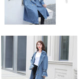 Trench denim casaco feminino casacos longos rendas até cinto de cintura alta turn down collar maxi jaquetas y2k único breasted elegante outono
