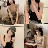 Tanques femininos personalidade criatividade casual na moda all-match chique redução de idade simples streetwear sólido novo verão senhora doce fino