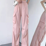 Calça de carga feminina calças de perna larga verão outono moda feminina cintura alta streetwear solto calças casuais calças retas