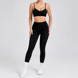 Yoga esportes conjuntos de fitness cintura alta hip-lifting calças abertas volta sutiã terno casual correndo treino ginásio leggings sexy conjuntos femininos