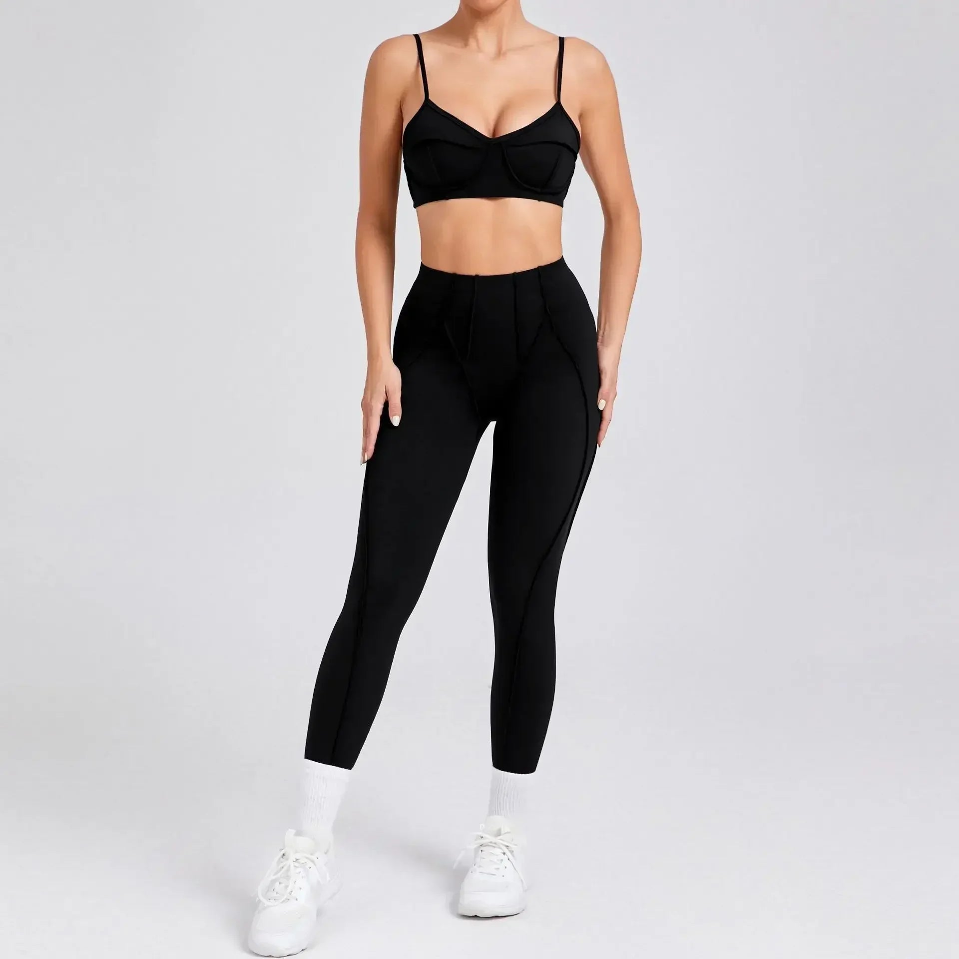 Yoga esportes conjuntos de fitness cintura alta hip-lifting calças abertas volta sutiã terno casual correndo treino ginásio leggings sexy conjuntos femininos
