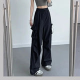 Calça de carga feminina calças de perna larga verão outono moda feminina cintura alta streetwear solto calças casuais calças retas